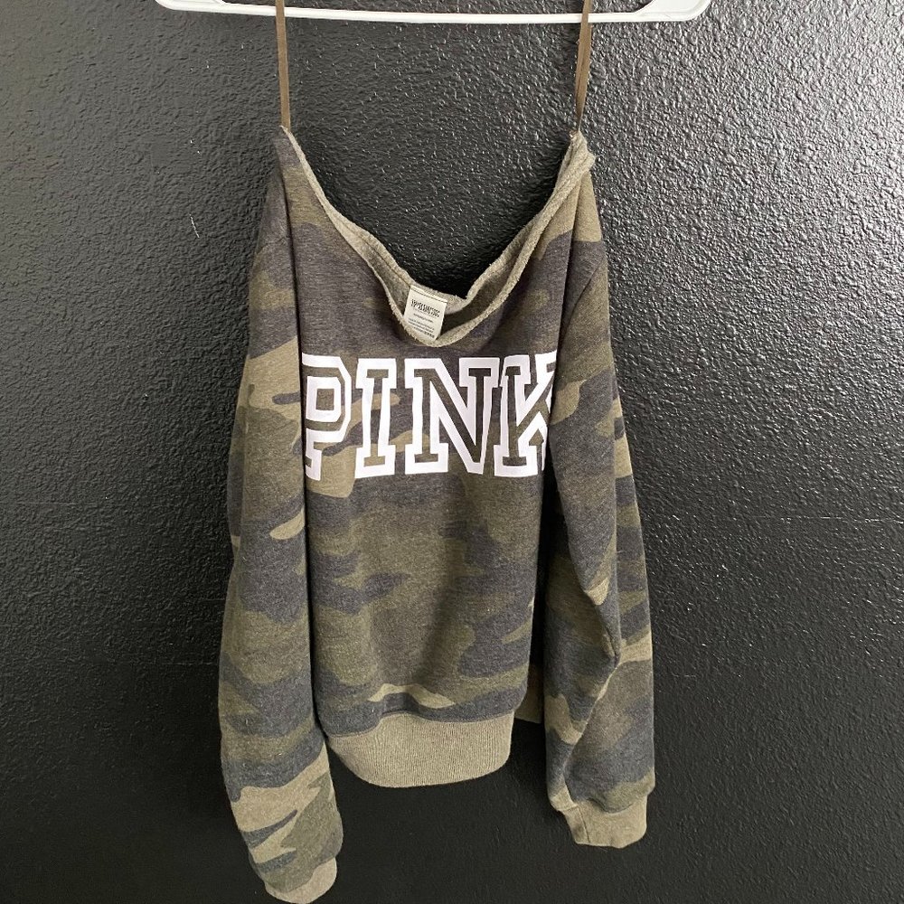 PINK off the shoulder crewneck